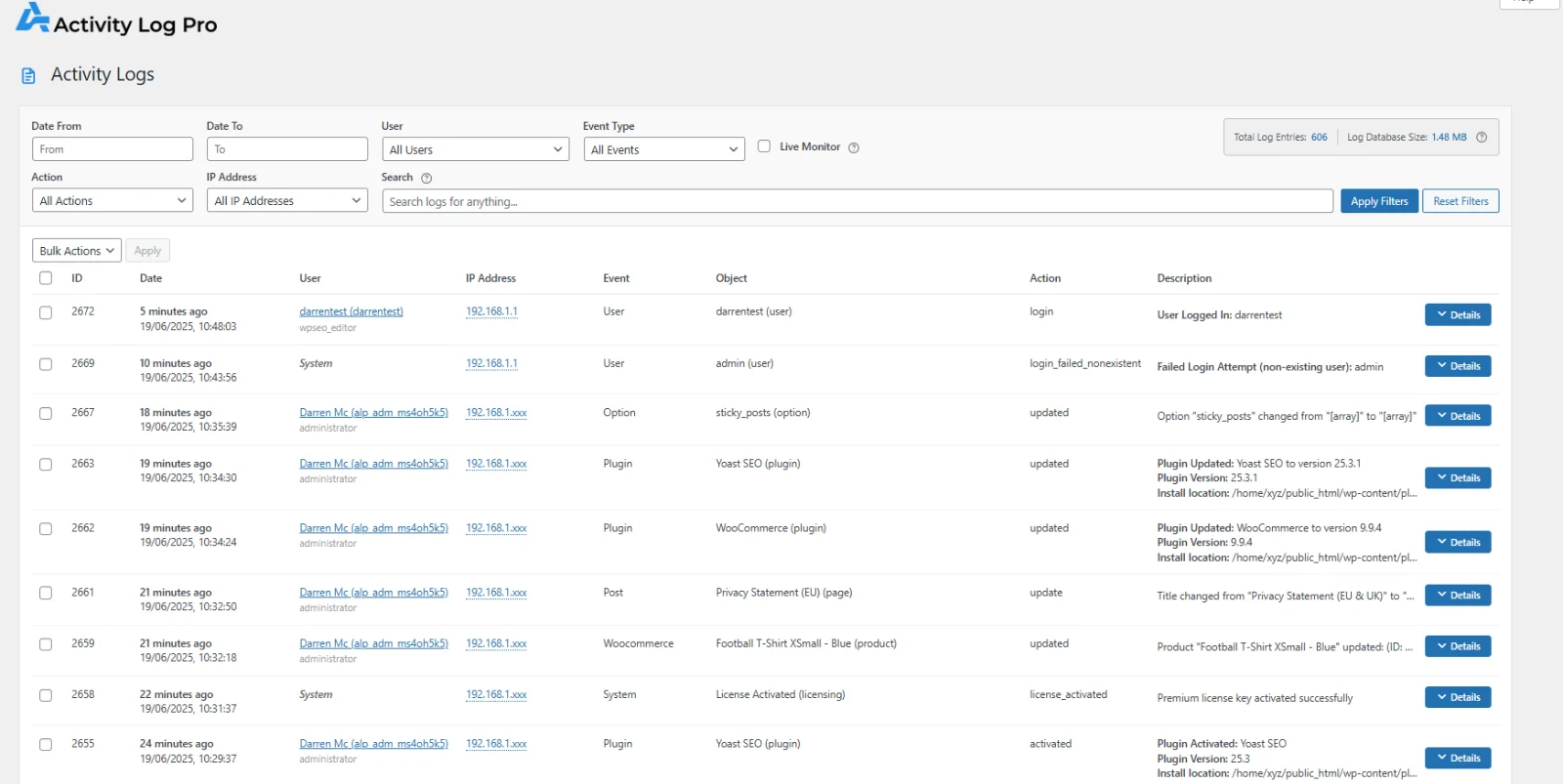 Activity Log Pro product preview