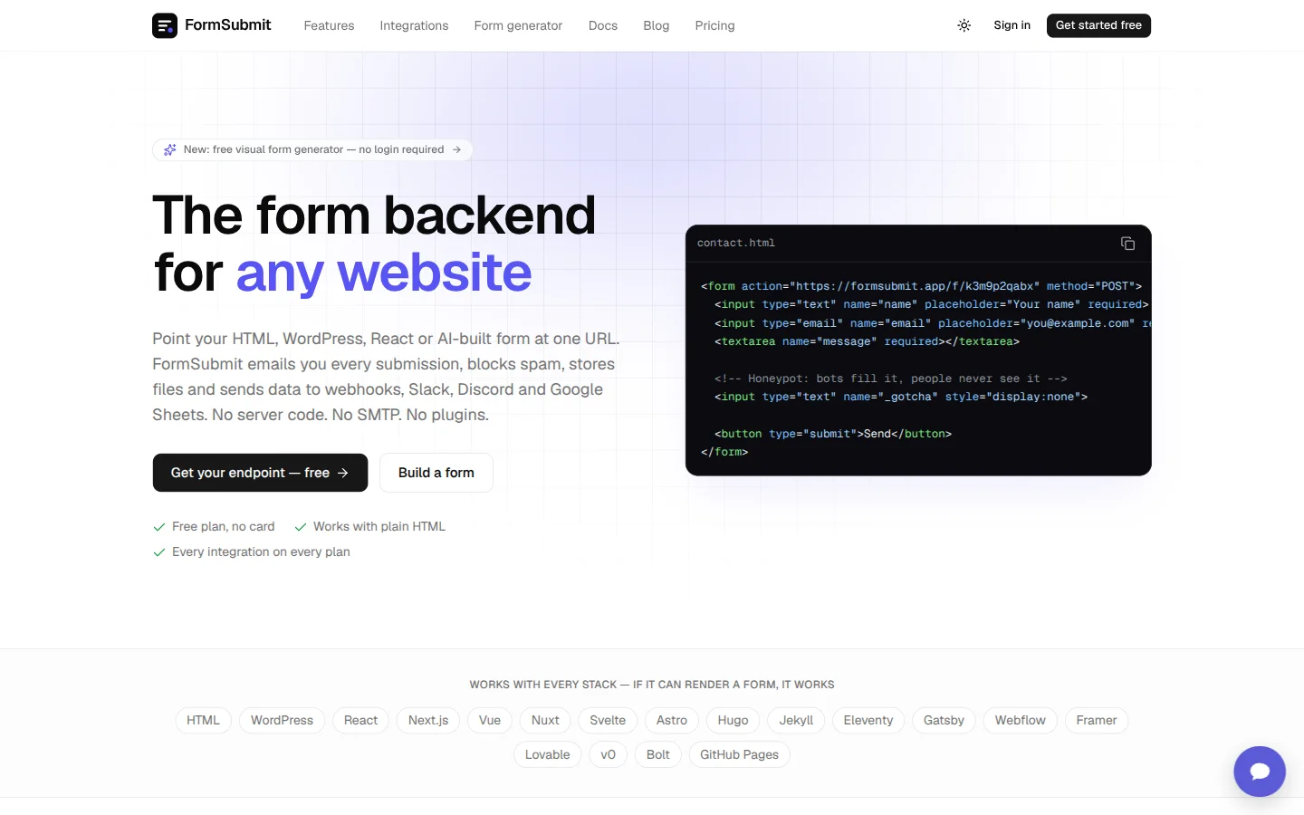 FormSubmit product preview