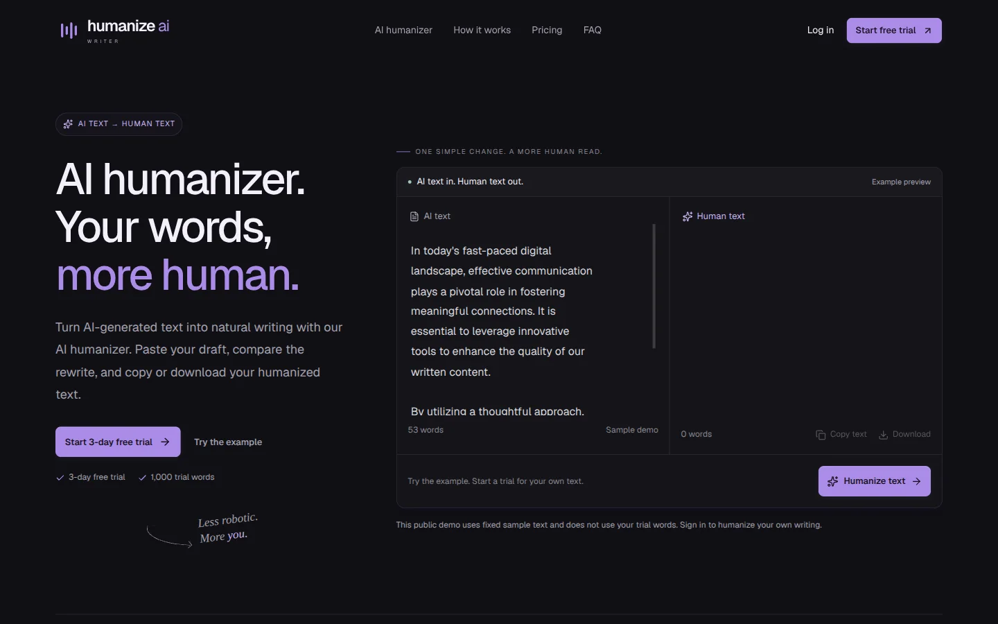 Humanize AI Writer product preview