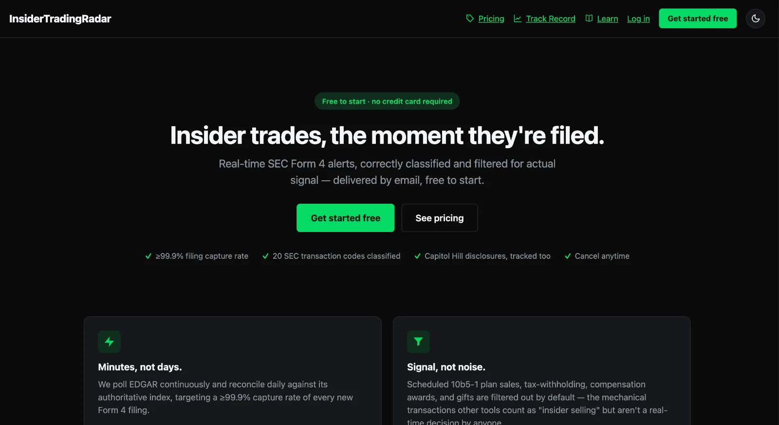 InsiderTradingRadar product preview
