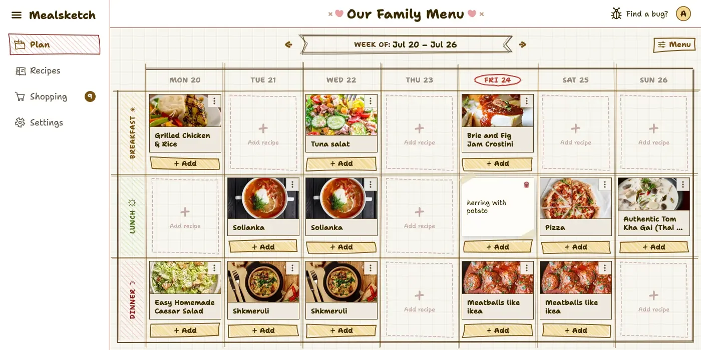 Mealsketch product preview