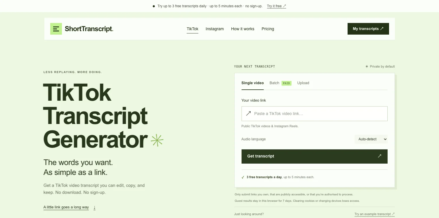 ShortTranscript product preview